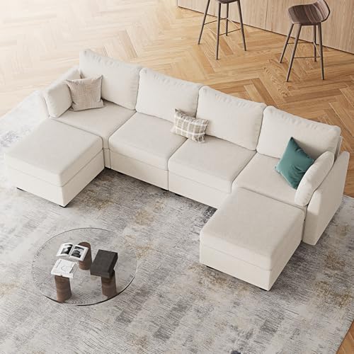 Beige 6 Seat Modular Sectional Sofa with Storage E47515