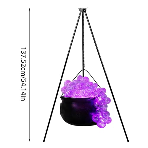 Large Witches Cauldron On Tripod with String Lights, Purple F86258