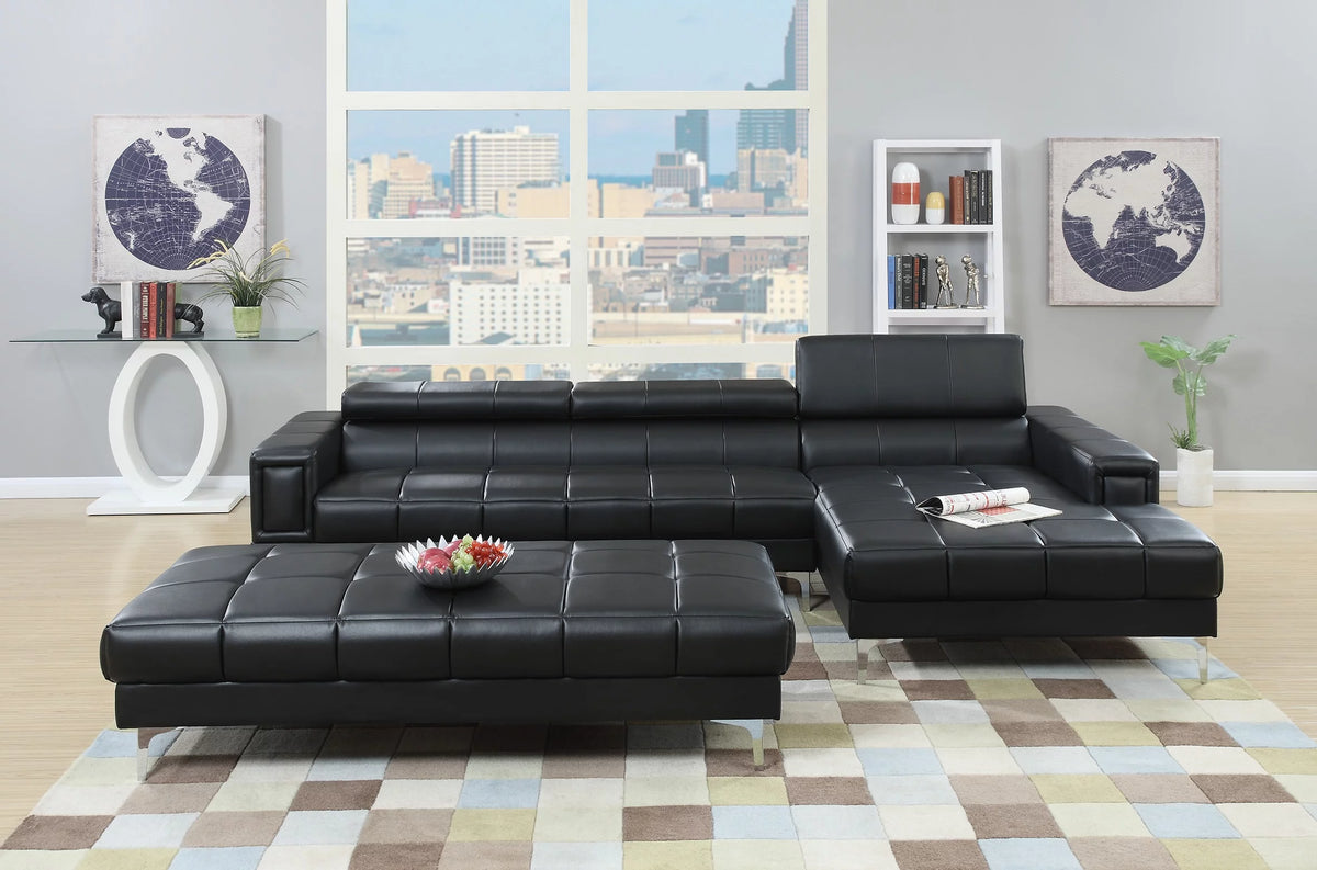 Black Bonded Leather Extra Large Ottoman A36837