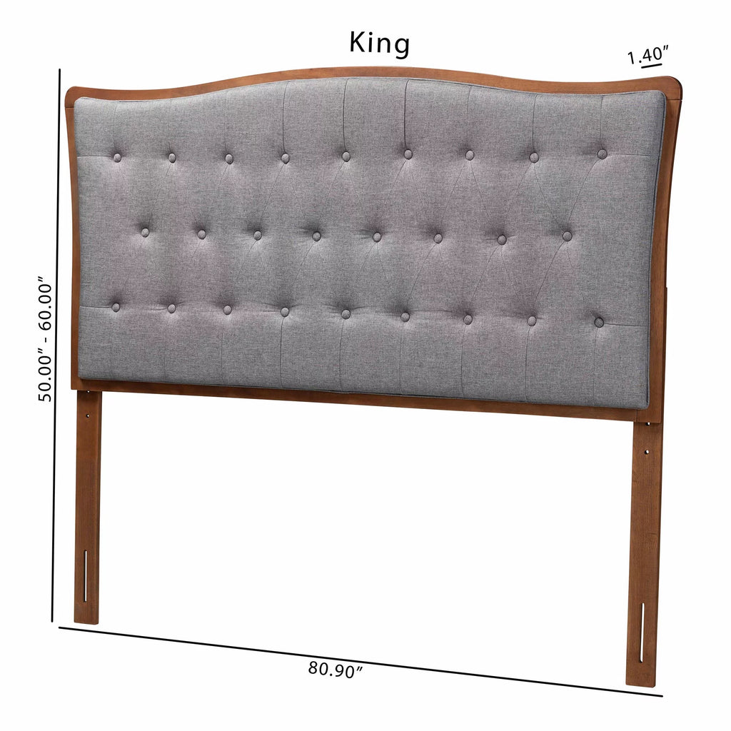 Grey Fabric and Walnut Brown Wood King Size Headboard A41830