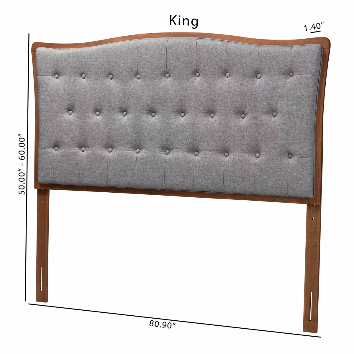 Grey Fabric and Walnut Brown Wood King Size Headboard A41830
