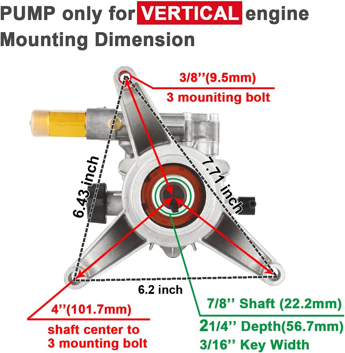 7/8 Shaft Vertical Pressure Washer Pump, Max 3200 PSI @ 2.5 GPM, Pack of 2 D6725