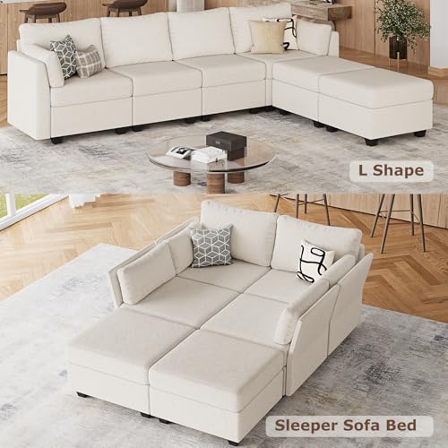 Beige 6 Seat Modular Sectional Sofa with Storage E47515