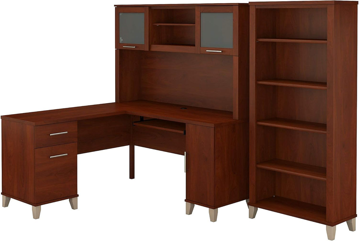 L Shaped Desk with Hutch and 5 Shelf Bookcase X96185