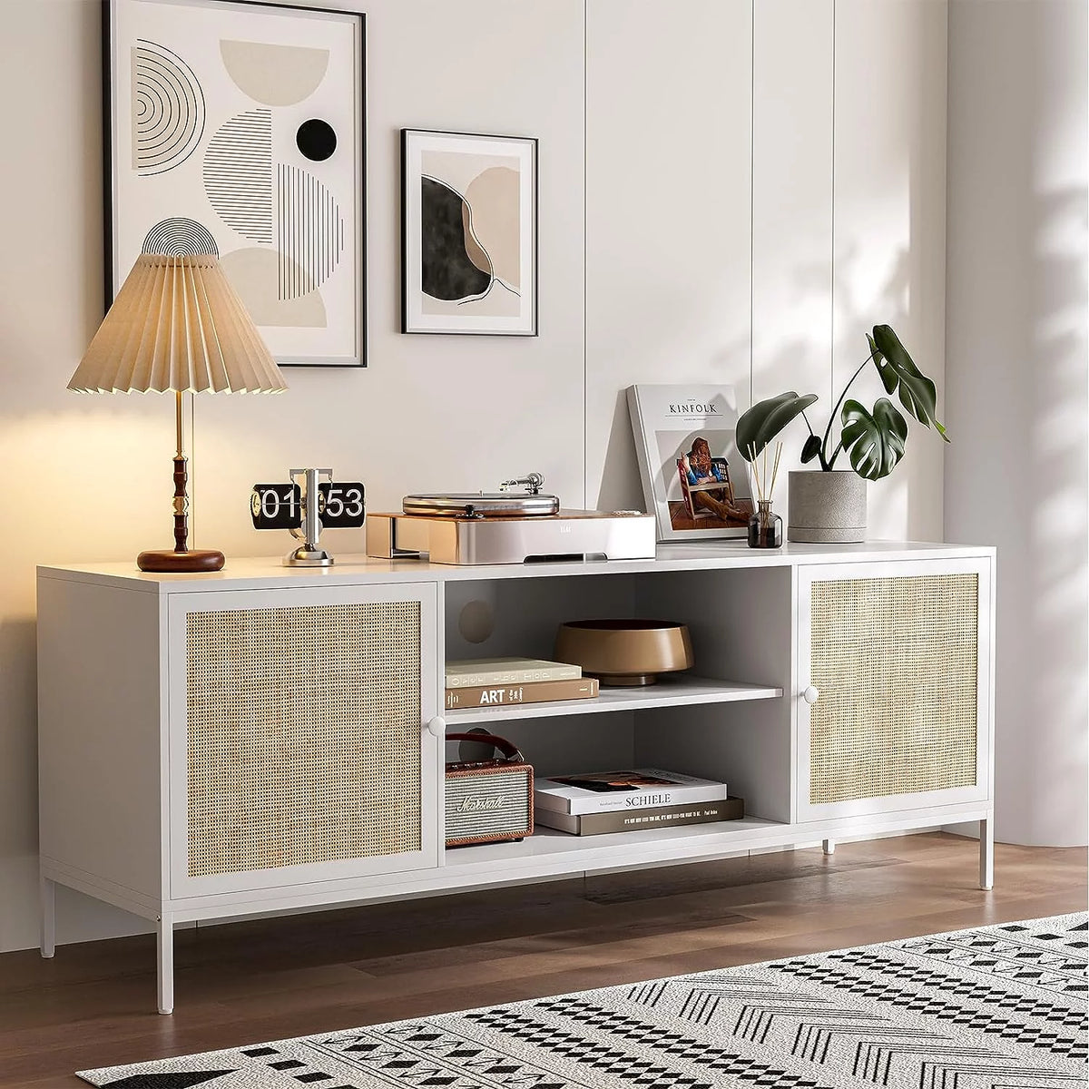 White Rattan TV Stand for 65 Inch TV D134