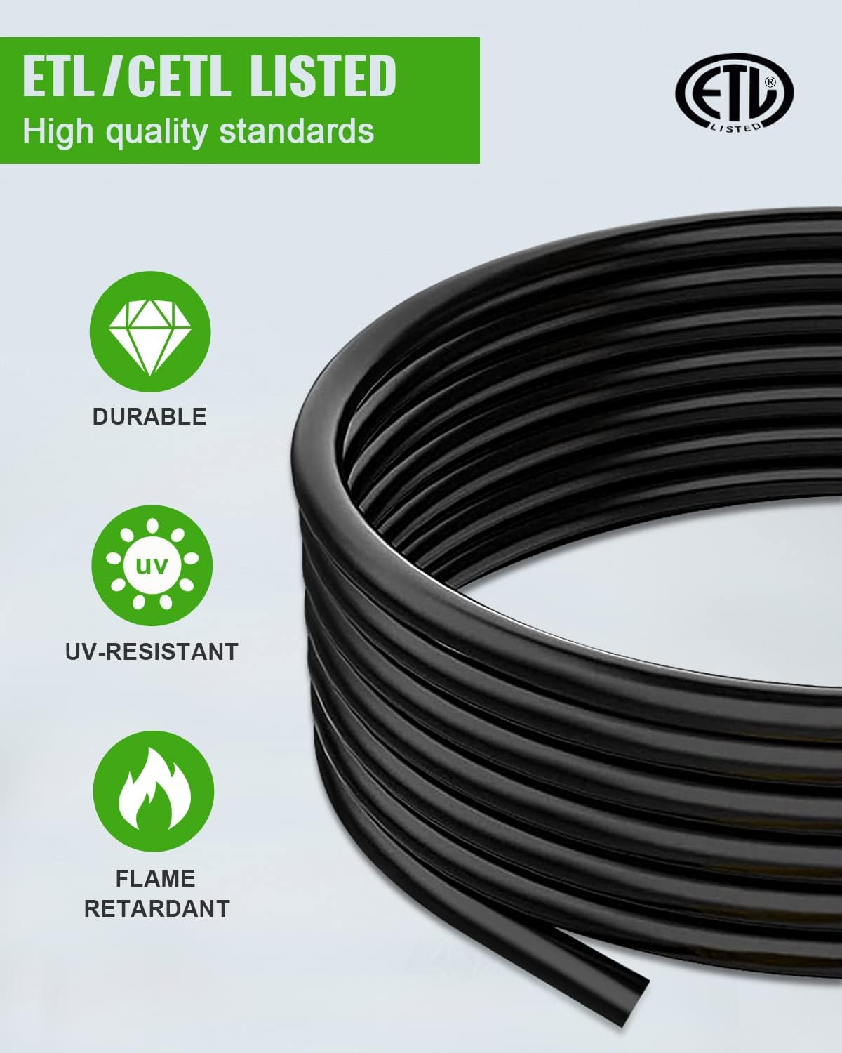 Black 36FT 50Amp RV Extension Cord with Handle, NEMA 14-50, 6AWG3C + 8AWG1C I368733