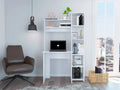 6-Shelf White Writing Desk with Bookcase W8708