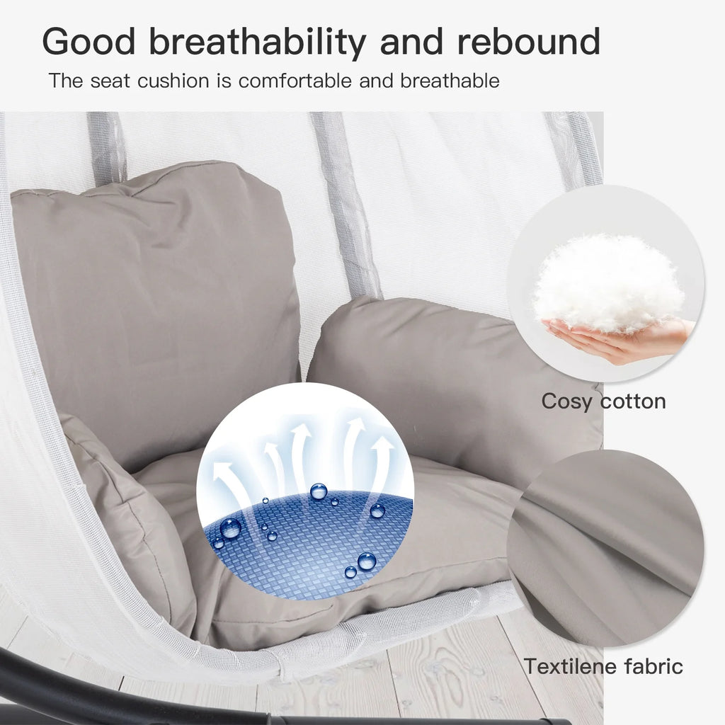 Egg Chair with Metal Stand and Cushion, 400LBS Capacity, Gray C139