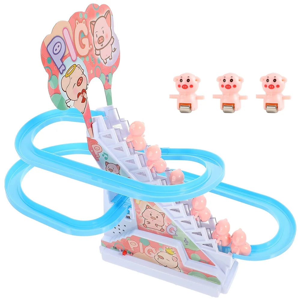 Piggy Sliding Toys Electric Piggy Climbing Stairs Tracks Slide Toy C291