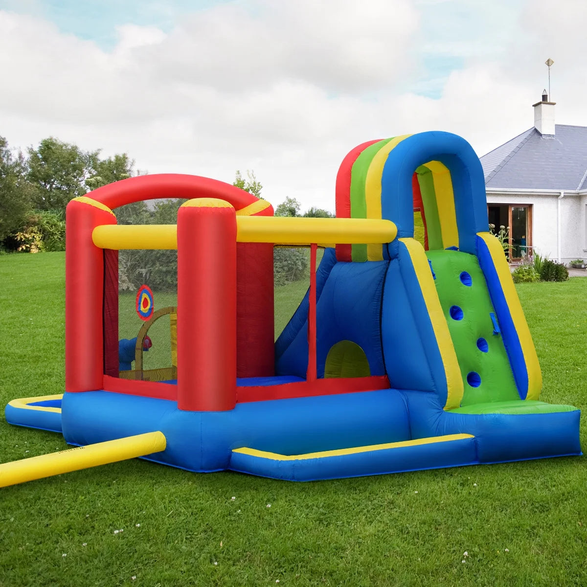 Inflatable Kid Bounce House Slide Climbing Splash Pool Castle with 750W Blower H53838