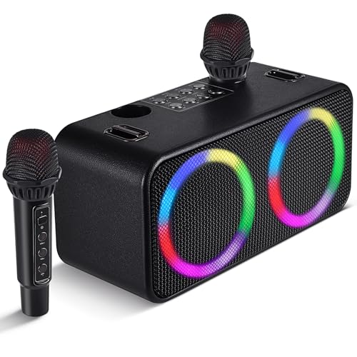 Black Portable Bluetooth Karaoke Machine with 6 Sound Effects and 4 Party Lights J7952