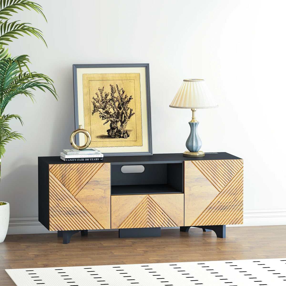 Mid Century Modern TV Stand with Power Outlets P335
