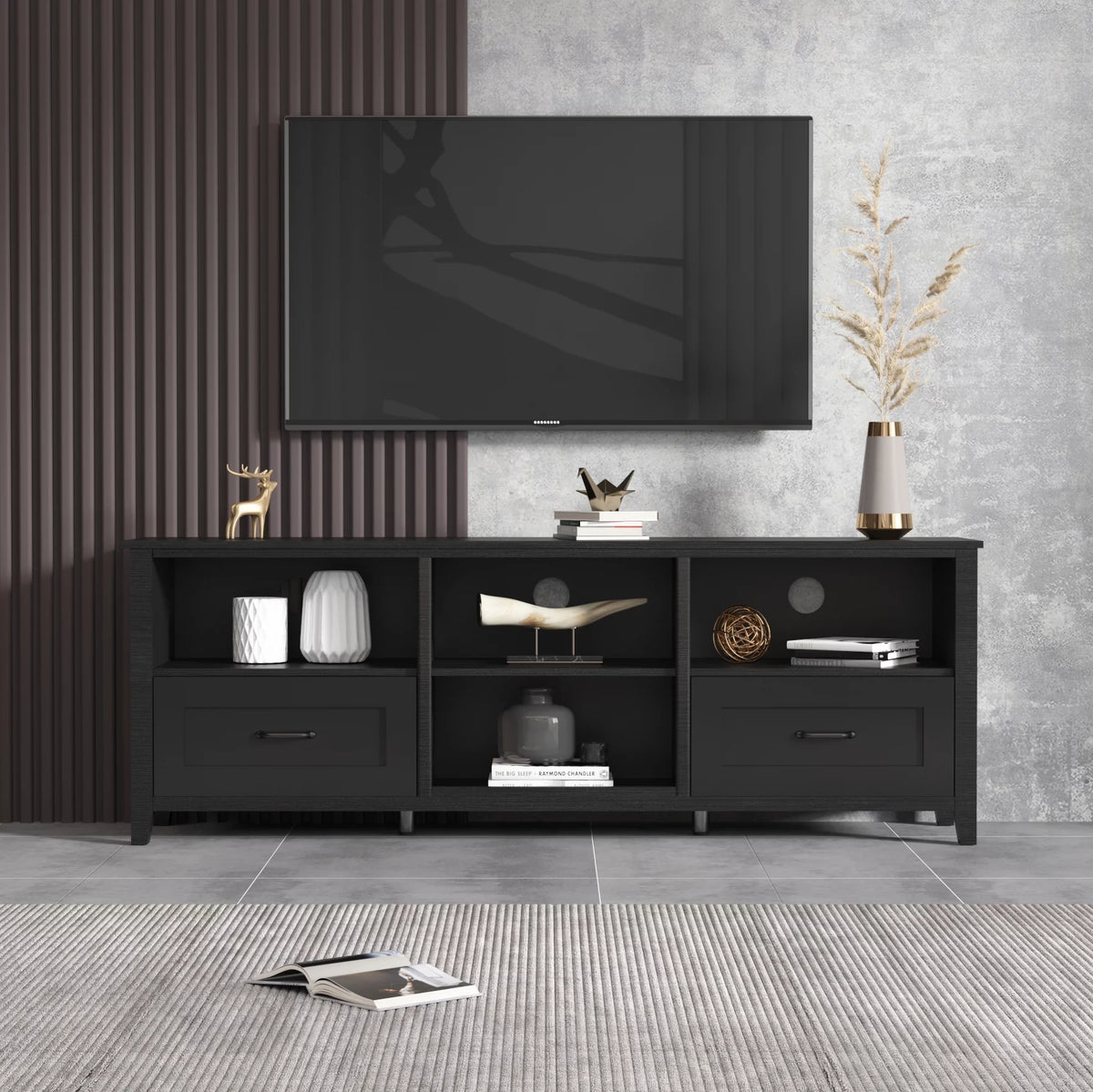 Black TV Stand with 2 Drawers and 4 Storage Compartments C195