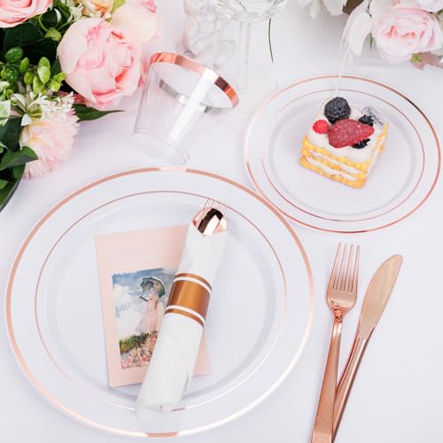 Clear Gold Plastic Dinnerware Set, 350 Pcs E587