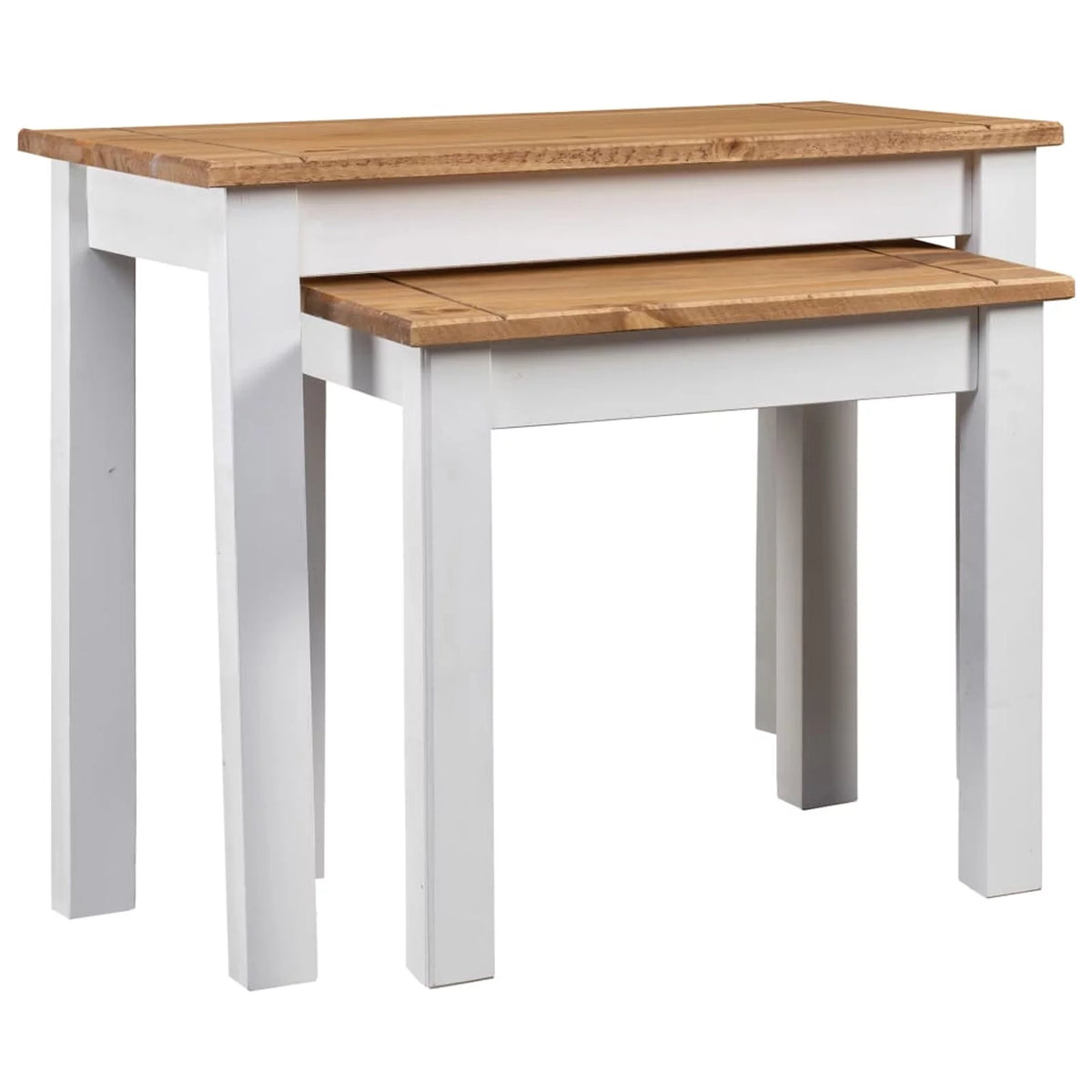 White 2 pcs Solid Pine Wood Nesting Tables K952