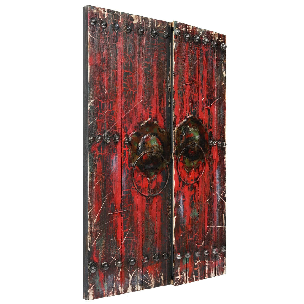Antique Wooden Doors Mixed Media Hand Painted Iron Wall Art P69771