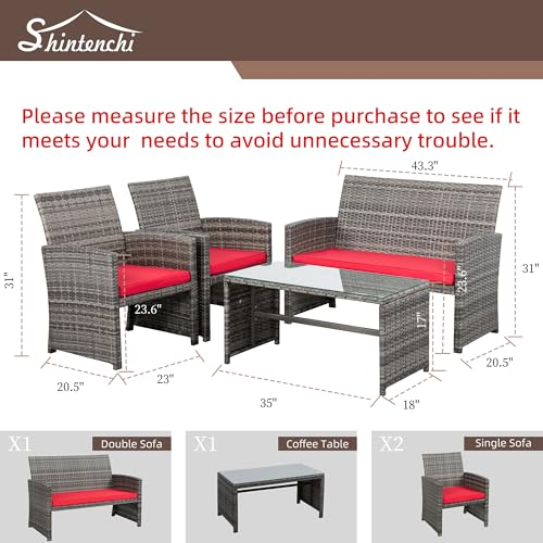 4 Piece Wicker Patio Furniture Set with Cushions H556295