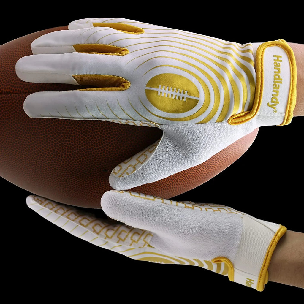 White and Gold Youth Football Gloves C2387