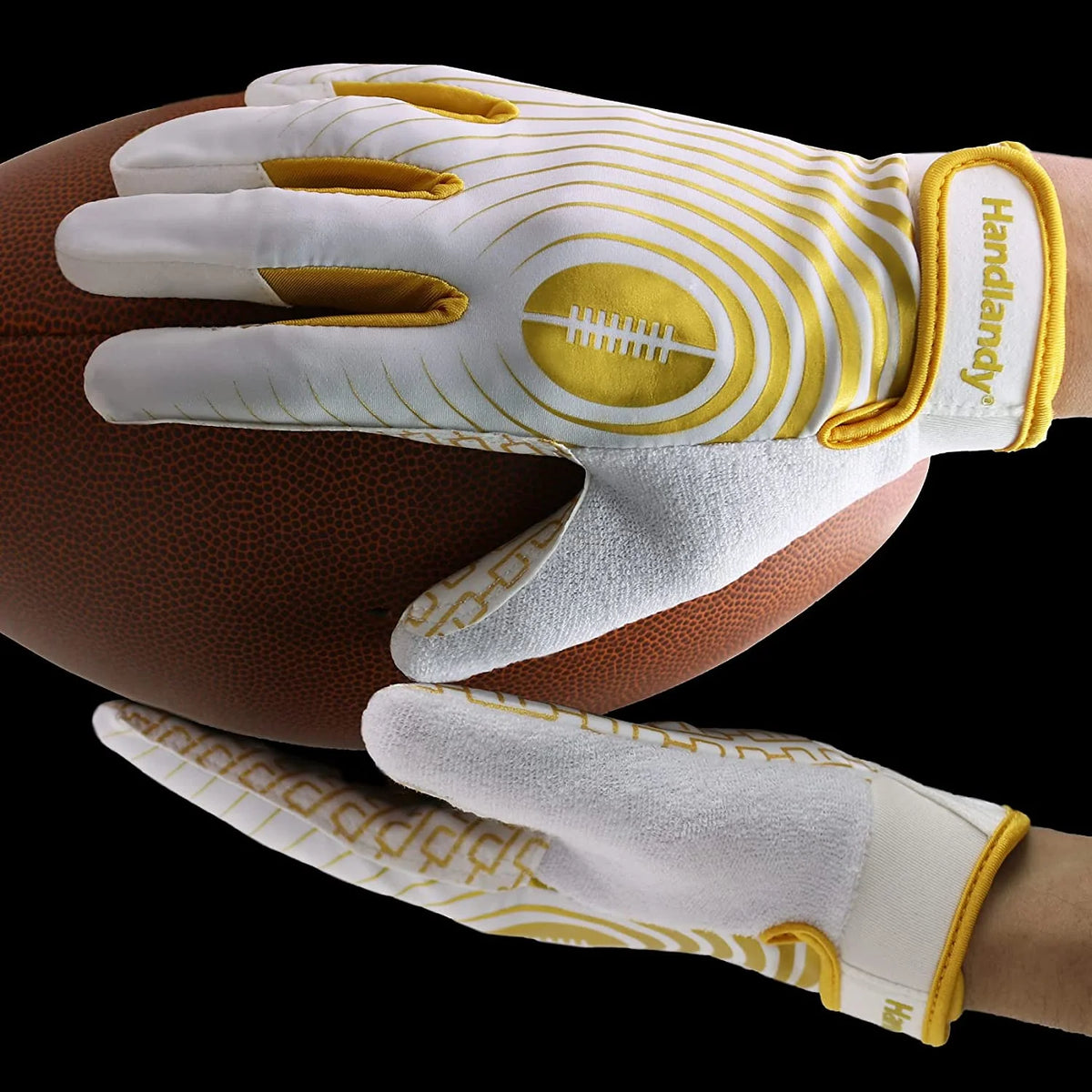 White and Gold Youth Football Gloves C2387