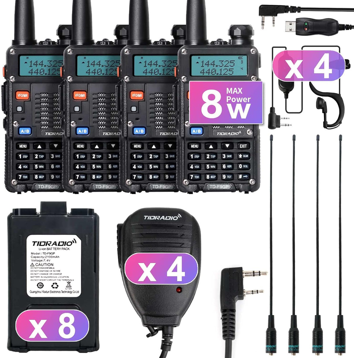 Handheld High Power 2 Way Radio with Programming Cable 2Pack Black Y27755
