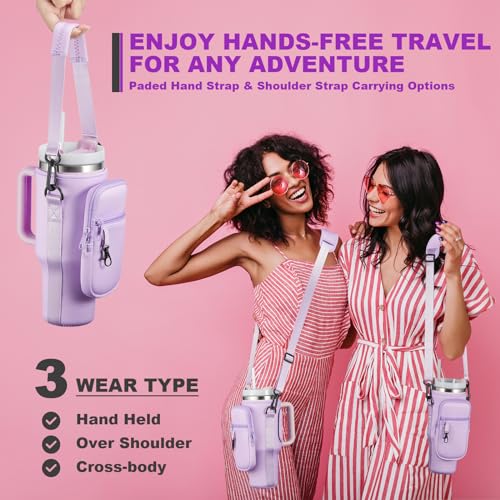 Pink Insulated Neoprene Water Bottle Carrier Bag with Adjustable Strap M10659