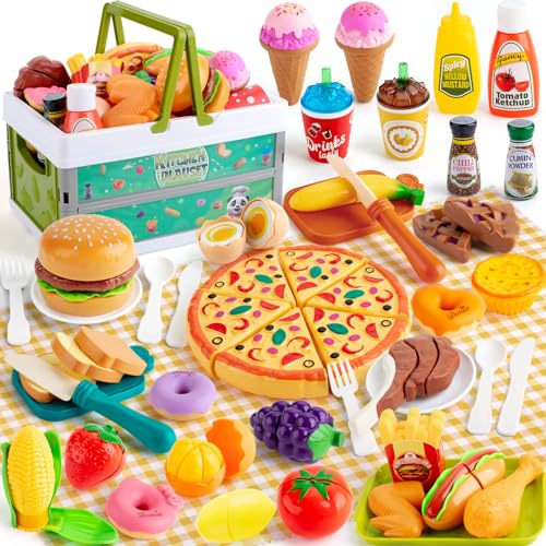 78 Pc Pretend Play Food with Storage Basket R89703