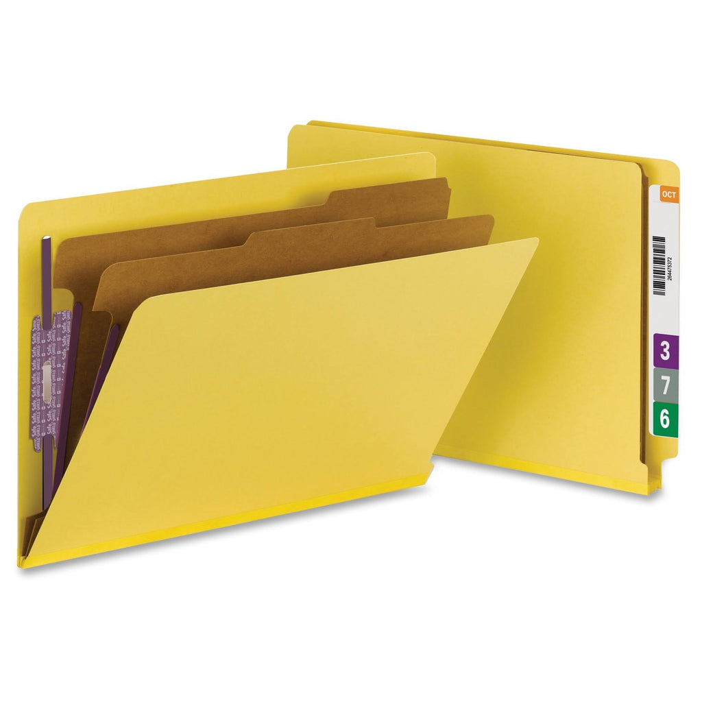 End Tab Classification Folders, Legal Size, 2 Dividers, Yellow, 10/Box Q1985