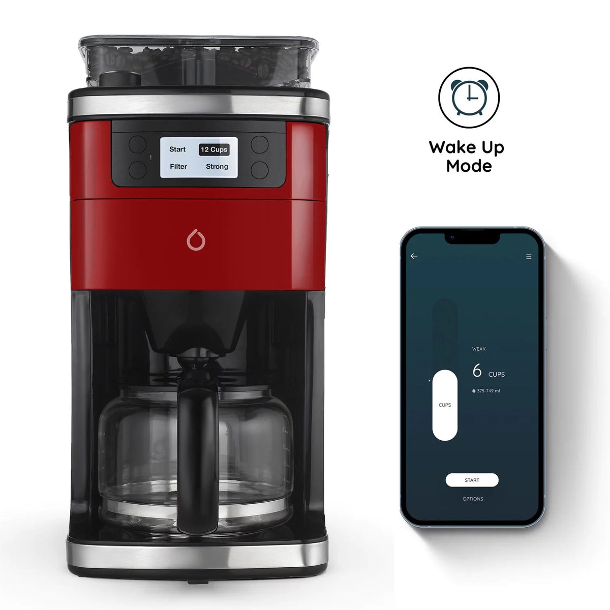 Red Coffee Maker with Built-in Grinder M104