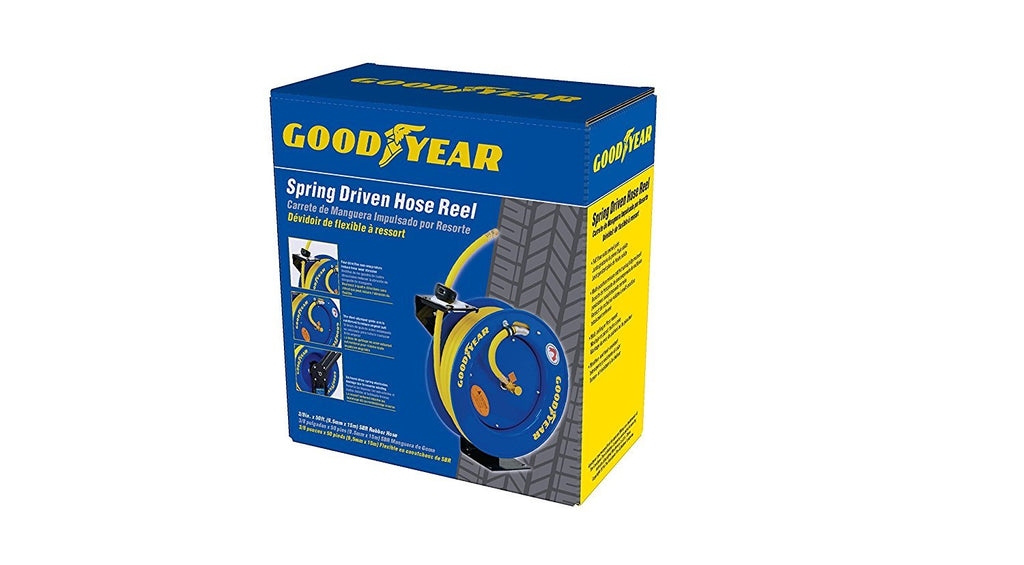 Retractable 3/8" x 50' SBR Rubber Air Hose Reel, 300PSI, Steel Single Arm O3634