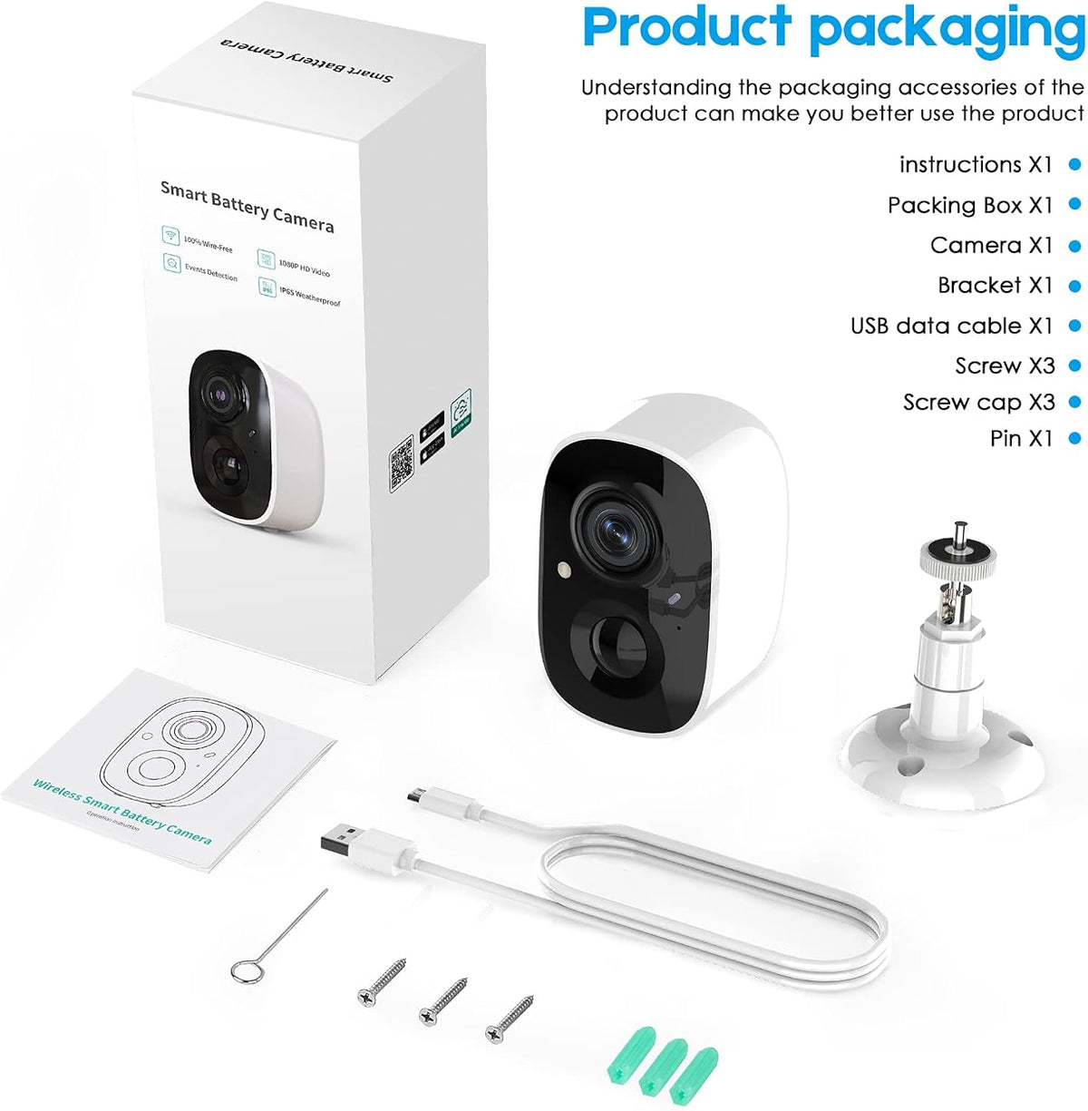 Wireless Outdoor Security Camera with Spotlight, 1080P Battery Powered WiFi Surveillance Cameras, Night Vision, Motion Detection, 2-Way-Talk, IP65 Weatherproof N3604