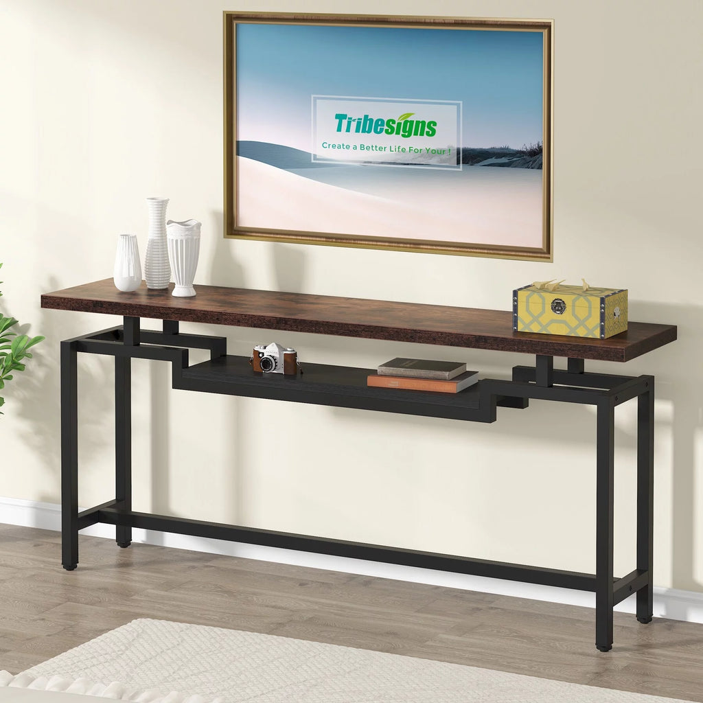 Brown Black 70.86 Inches Extra Long Console Entryway Table V35526