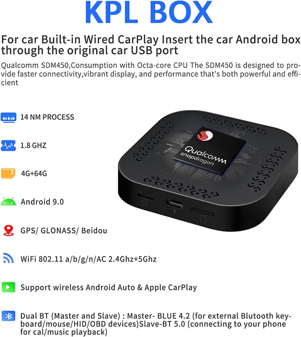 CarPlay AI Box Multimedia Video Box Qualcomm 8-core 4+64G L59475