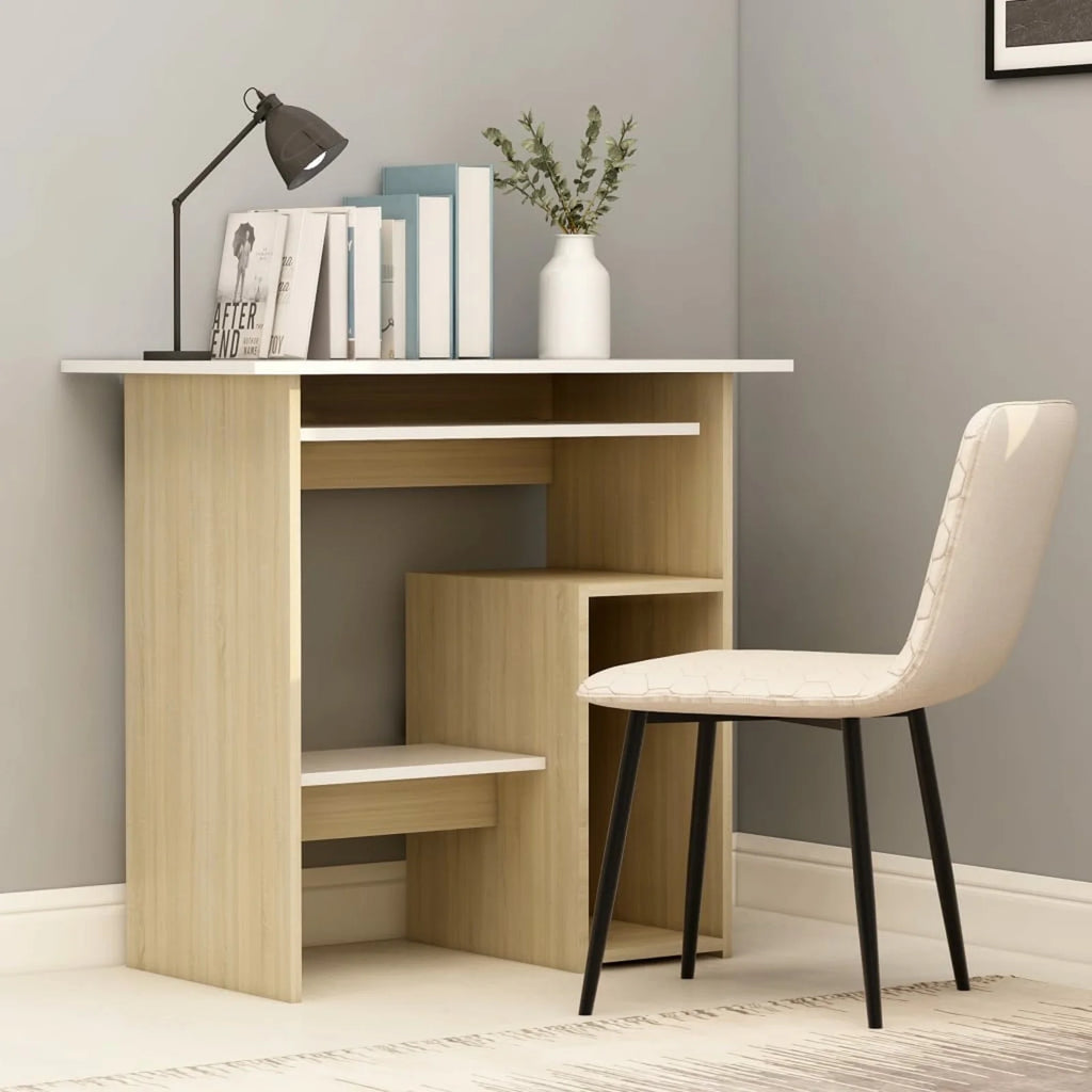 White Computer Desk with Keyboard Tray and Storage Shelves L694185