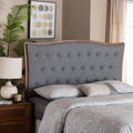 Grey Fabric and Walnut Brown Wood King Size Headboard A41830