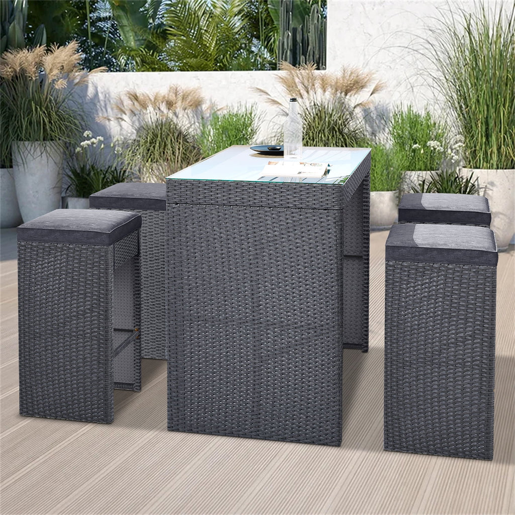5 Pieces All-Weather Wicker Patio Dining Table Set L393