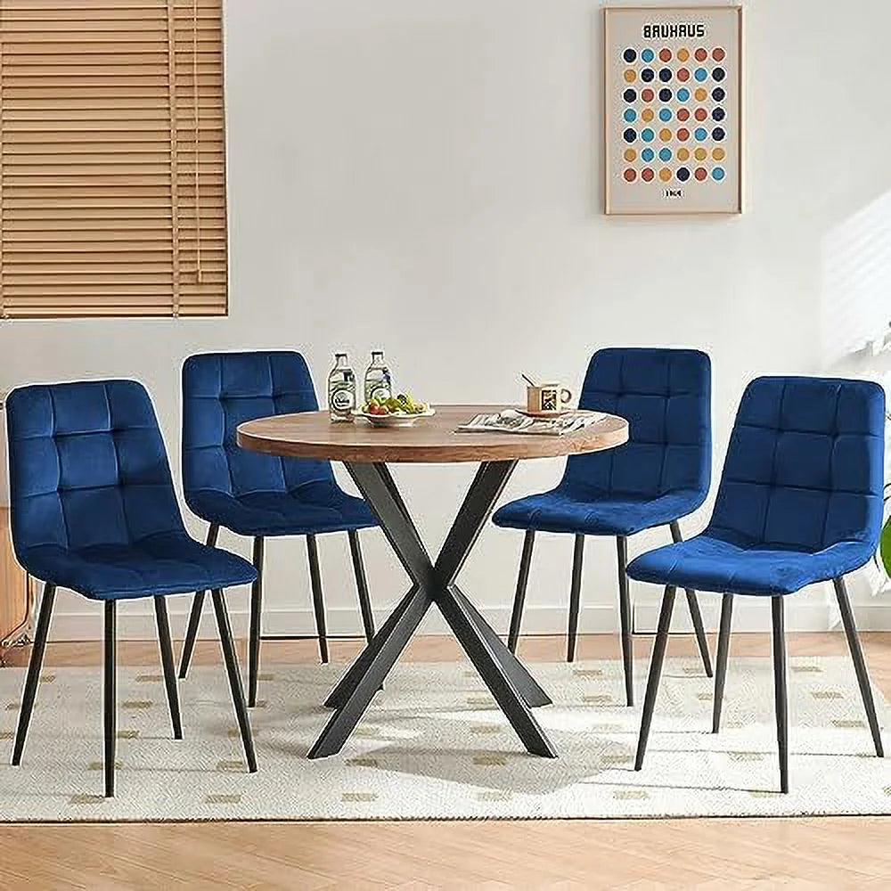 Velvet Biscuit Tufted Chairs Set of 4 with Metal Legs D481