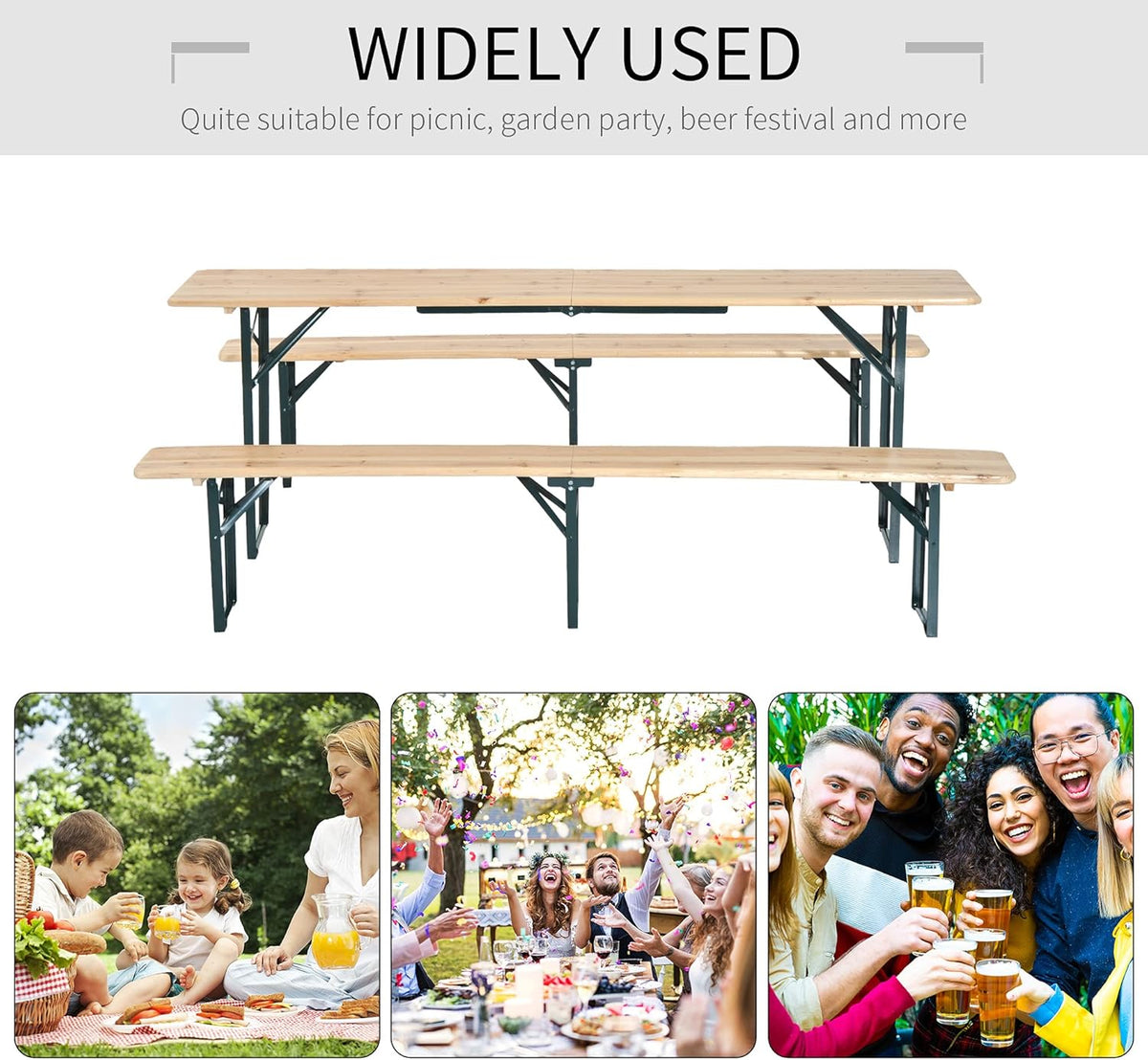 7' Wooden Outdoor Folding Picnic Table Set with Bench U6916