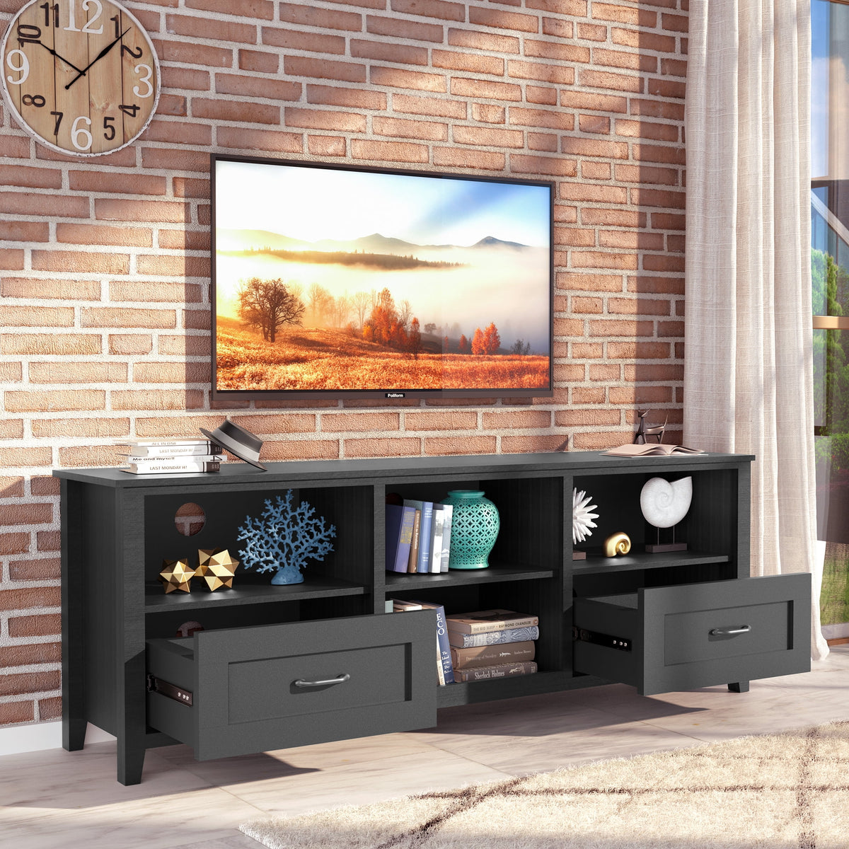 Black TV Stand with 2 Drawers and 4 Storage Compartments C195