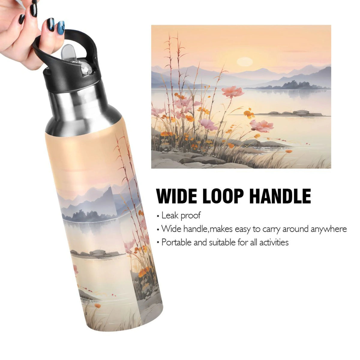 Stainless Steel Insulated Thermos Vacuum Flask Water Bottle with Straw Lid M39354