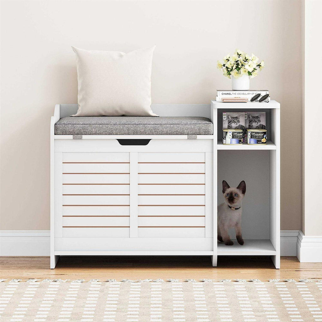 Litter Box Enclosure with Top Opening with Cushion Cat Litter Box Furniture W675897
