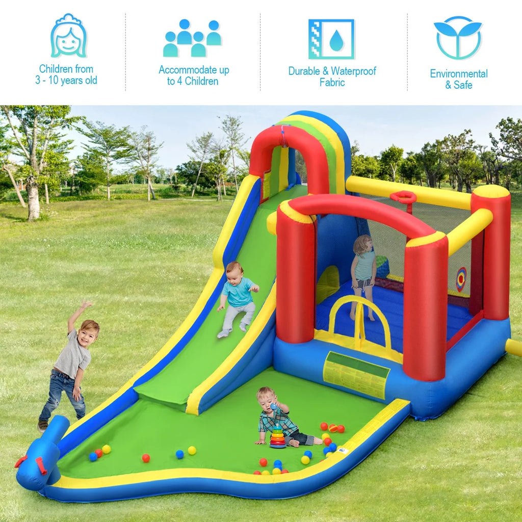 Inflatable Kid Bounce House Slide Climbing Splash Pool Castle with 750W Blower H53838