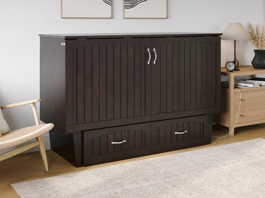 Queen Solid Wood Murphy Bed Chest with Mattress T4238
