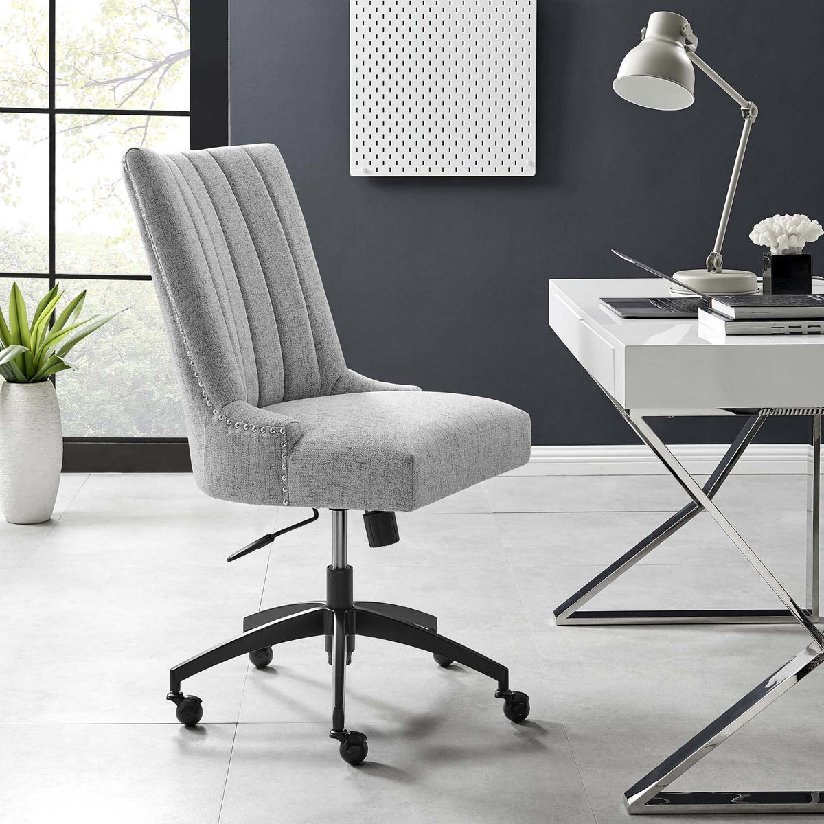Black Light Gray Tufted Fabric Office Chair S286940