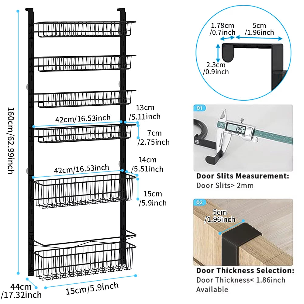 6-Tier Adjustable Metal Over The Door Pantry Organizer T5023