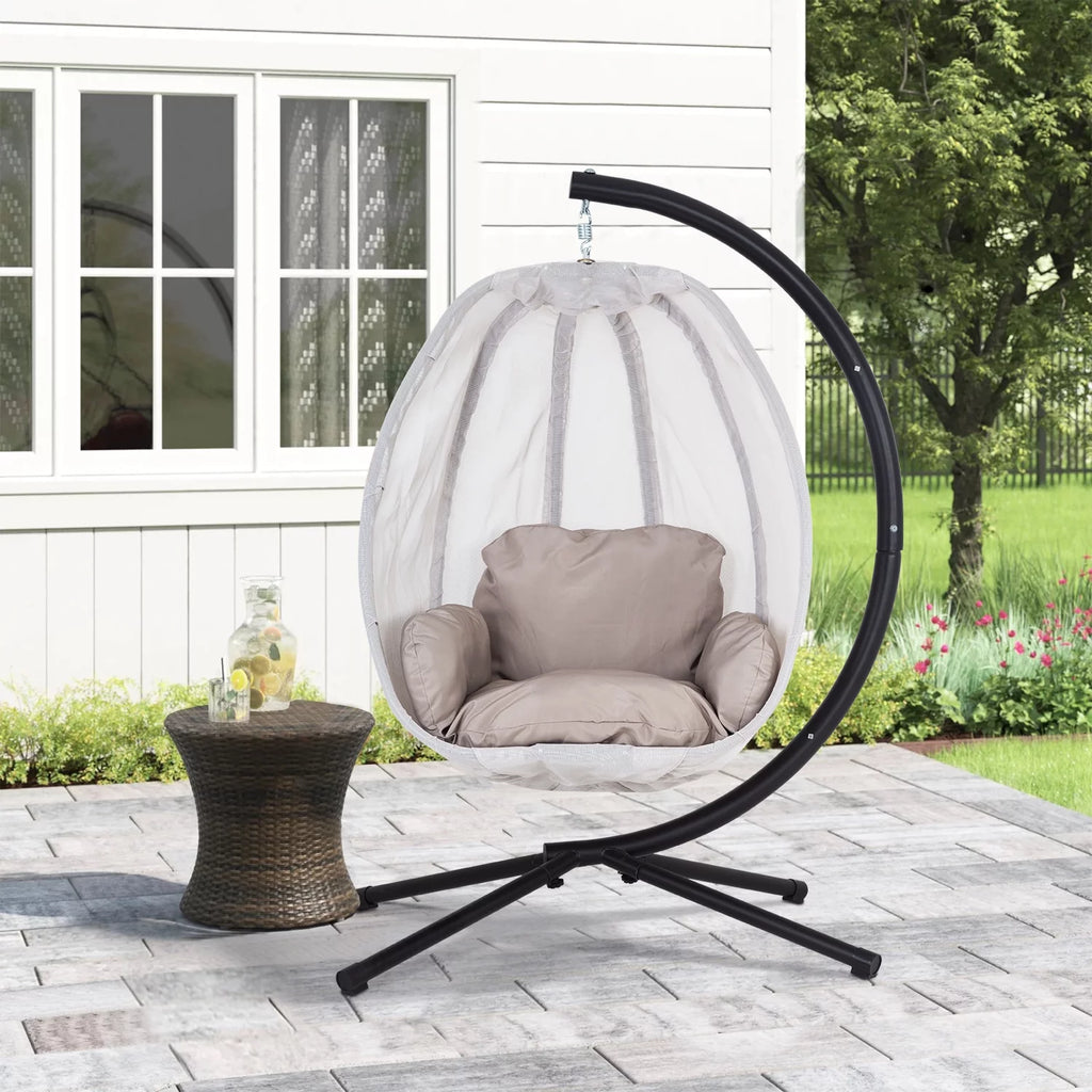 Egg Chair with Metal Stand and Cushion, 400LBS Capacity, Gray C139