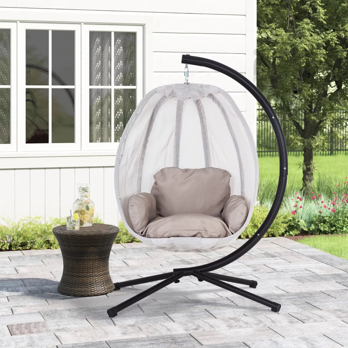 Egg Chair with Metal Stand and Cushion, 400LBS Capacity, Gray C139