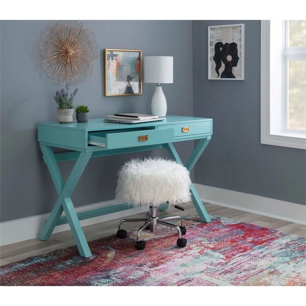 Blue Wood Writing Desk L202