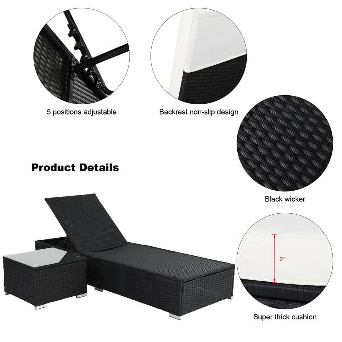 Outdoor Rattan Sofa Set with Cushion, Adjustable Chaise Lounge Chairs, Coffee Table W193301
