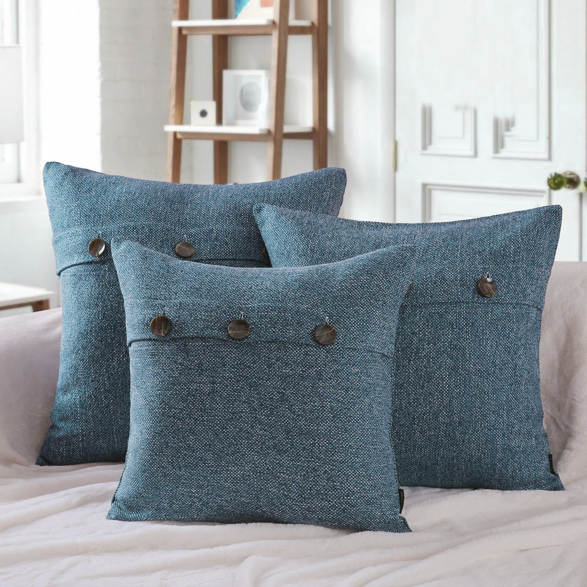 Cotton Blend Square Decorative Throw Pillow, 20" x 20", Lake Blue, 2 Pack A223665
