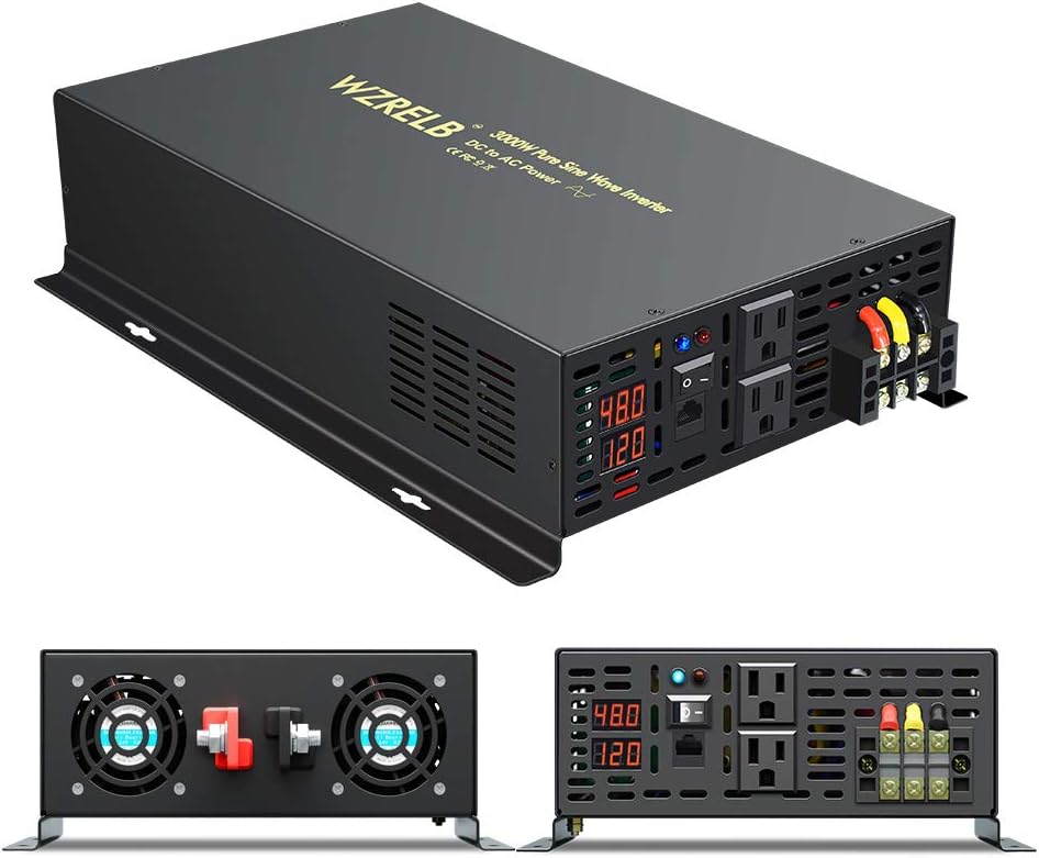 3000Watt 48V DC to 110V 120V Pure Sine Wave Power Inverter with Remote Control Dual AC Outlets and AC Hardwire Port U598815